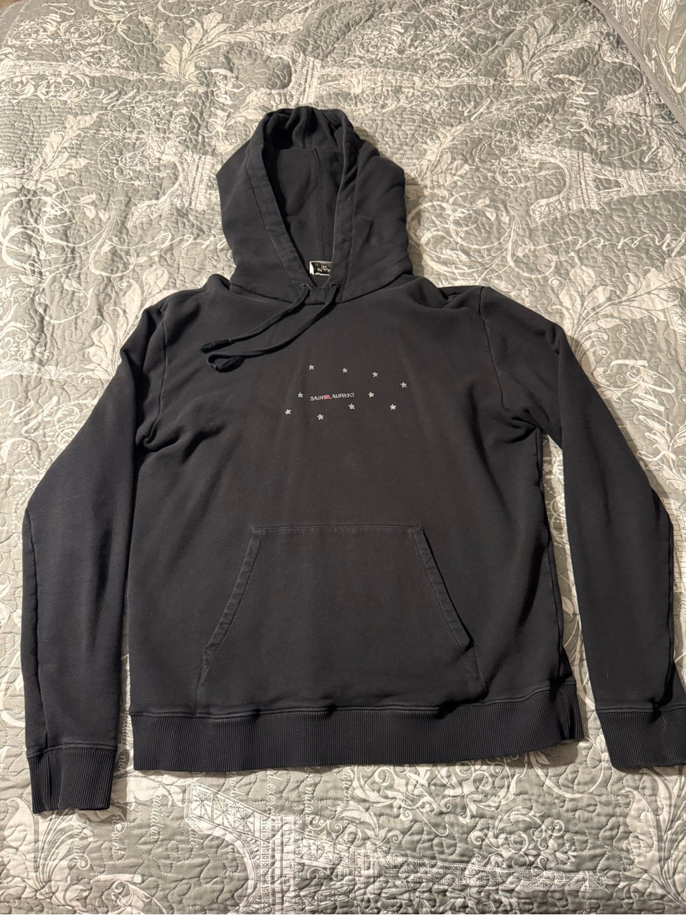Saint Laurent Black Pullover Hoodie with Small Star Motif